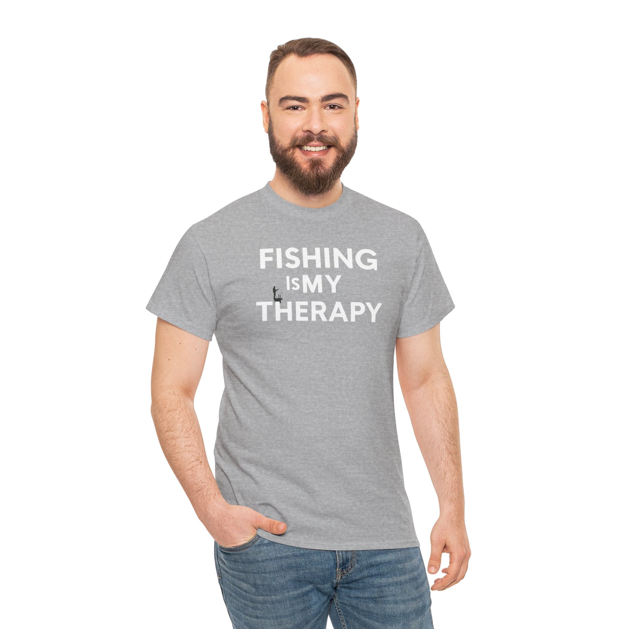 Unisex Heavy Cotton Tee, fishing is my  therapy