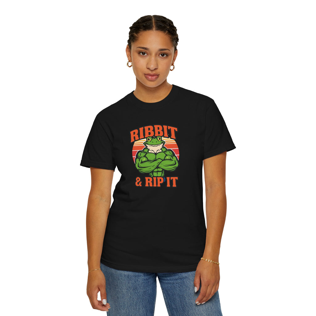 Unisex Garment-Dyed T-shirt,Bodybuilder frog flexing.