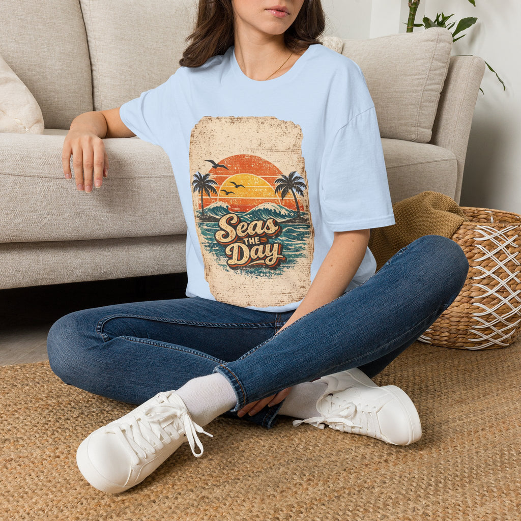 Unisex Softstyle T-Shirt, Seas The Day Beach Shirt, Retro Summer Vacation Tee, Ocean Lover T-Shirt, Coastal Graphic Tee