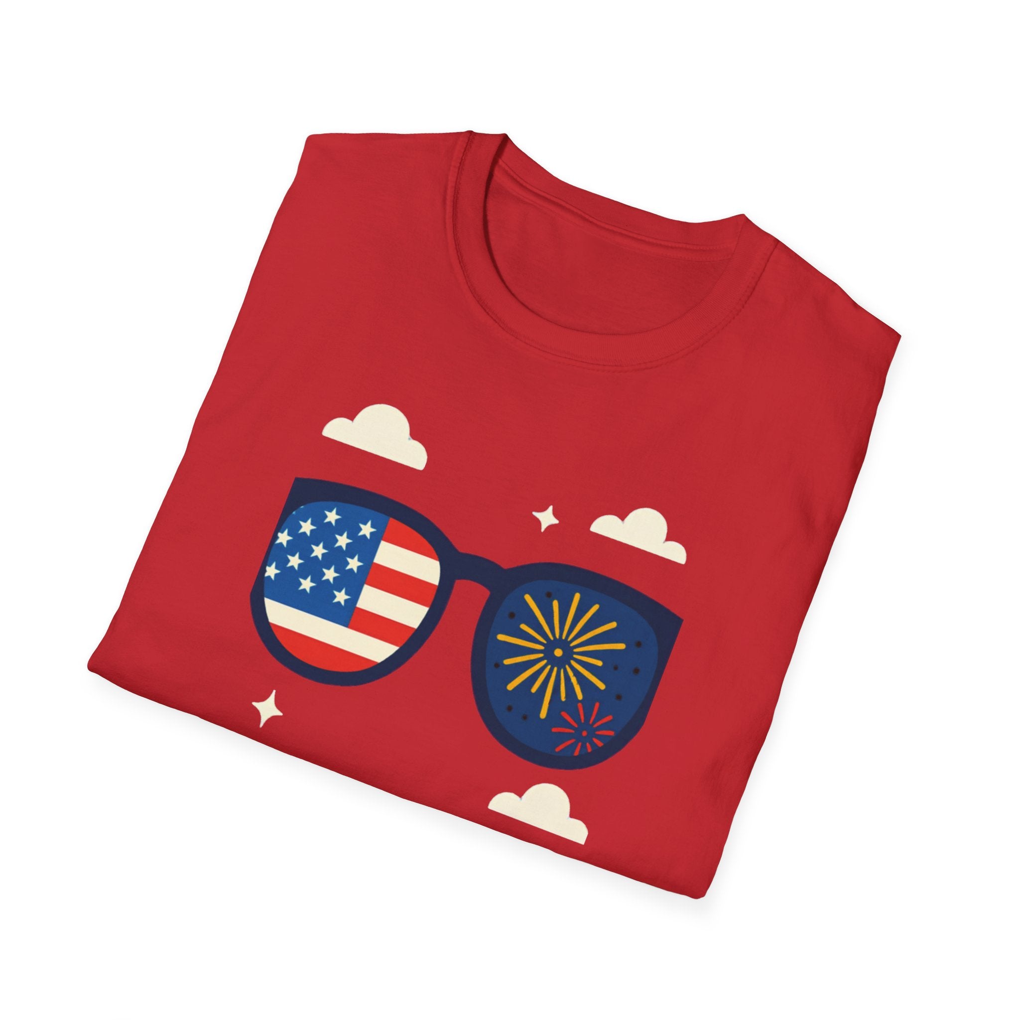 Unisex Softstyle T-Shirt, Happy Independence Day Cool USA Shirt, Patriotic Sunglasses Tee, Funny 4th of July Shirt