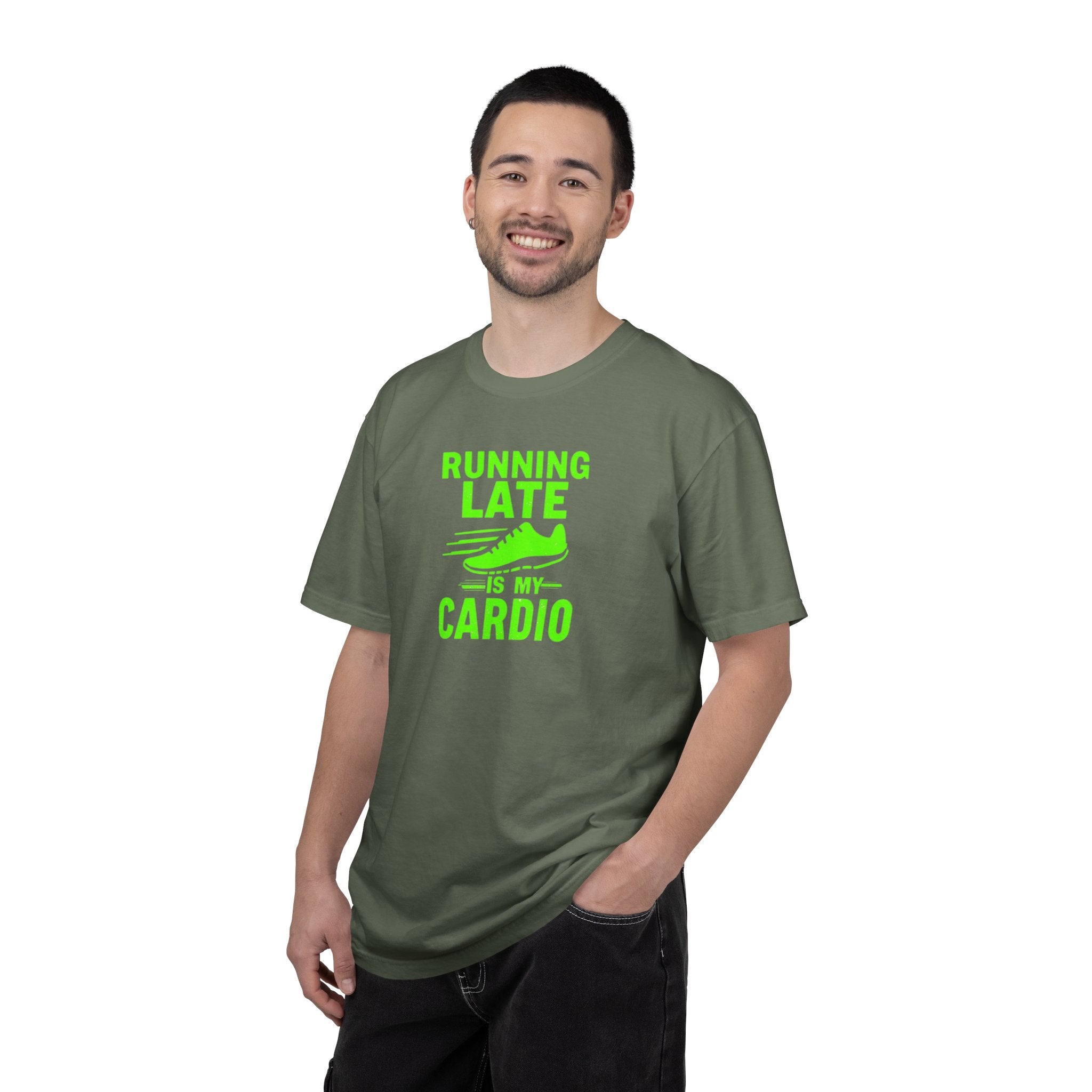 Unisex Garment-Dyed T-shirt,Running Late Is My Cardio Shirt, Funny Running Shirt, Gym Humor Tee, Runner Gift Shirt, Comfort Colors Fitness Tee