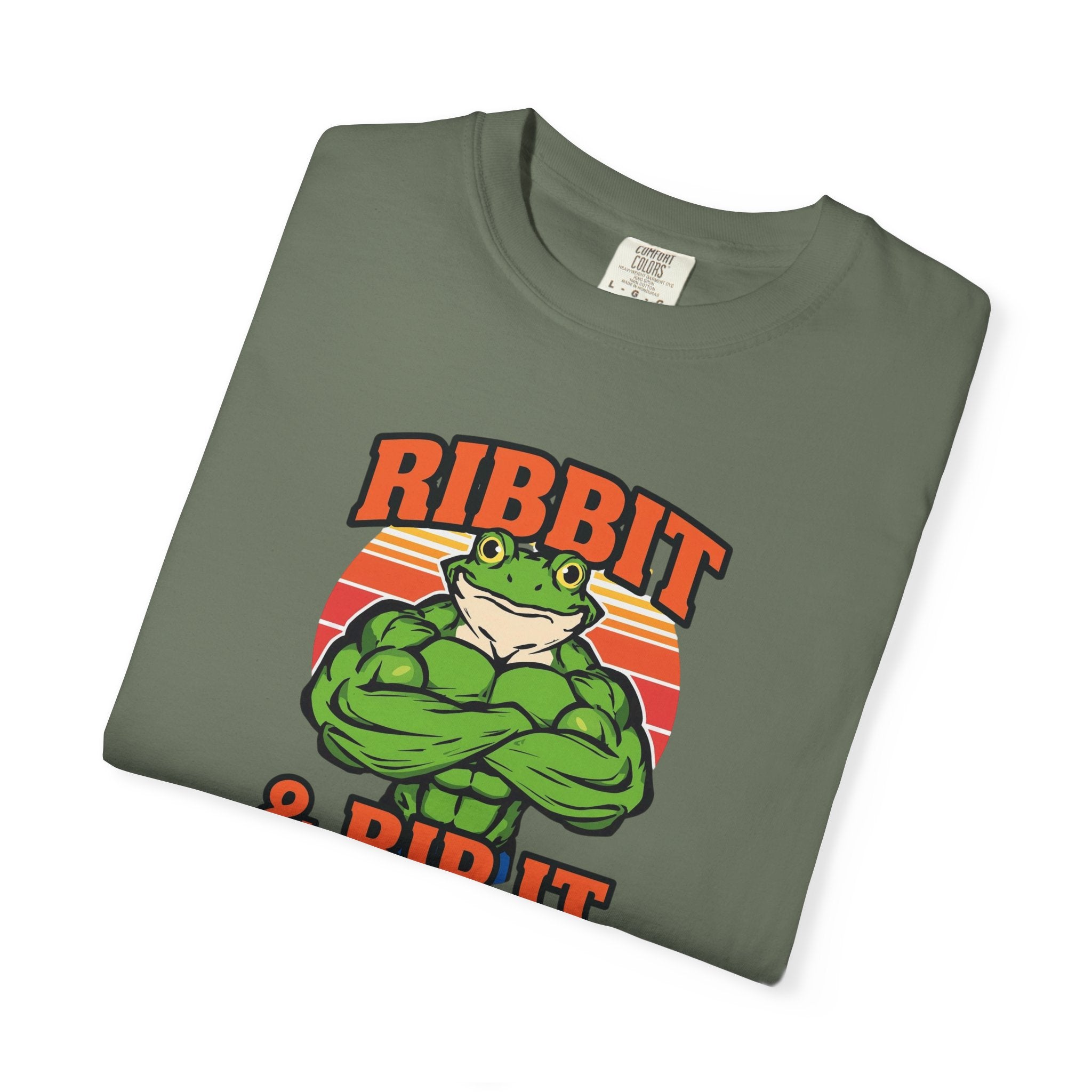 Unisex Garment-Dyed T-shirt,Bodybuilder frog flexing.