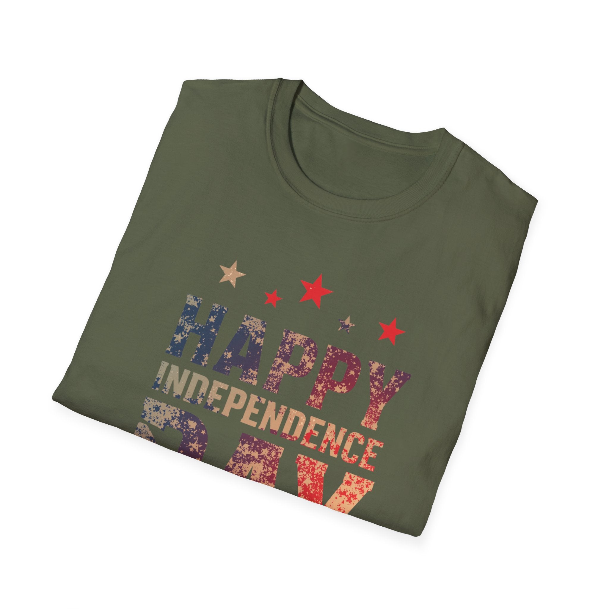 Unisex Softstyle T-Shirt, Happy Independence Day Minimal Shirt, Modern Patriotic Tee, Simple USA Shirt