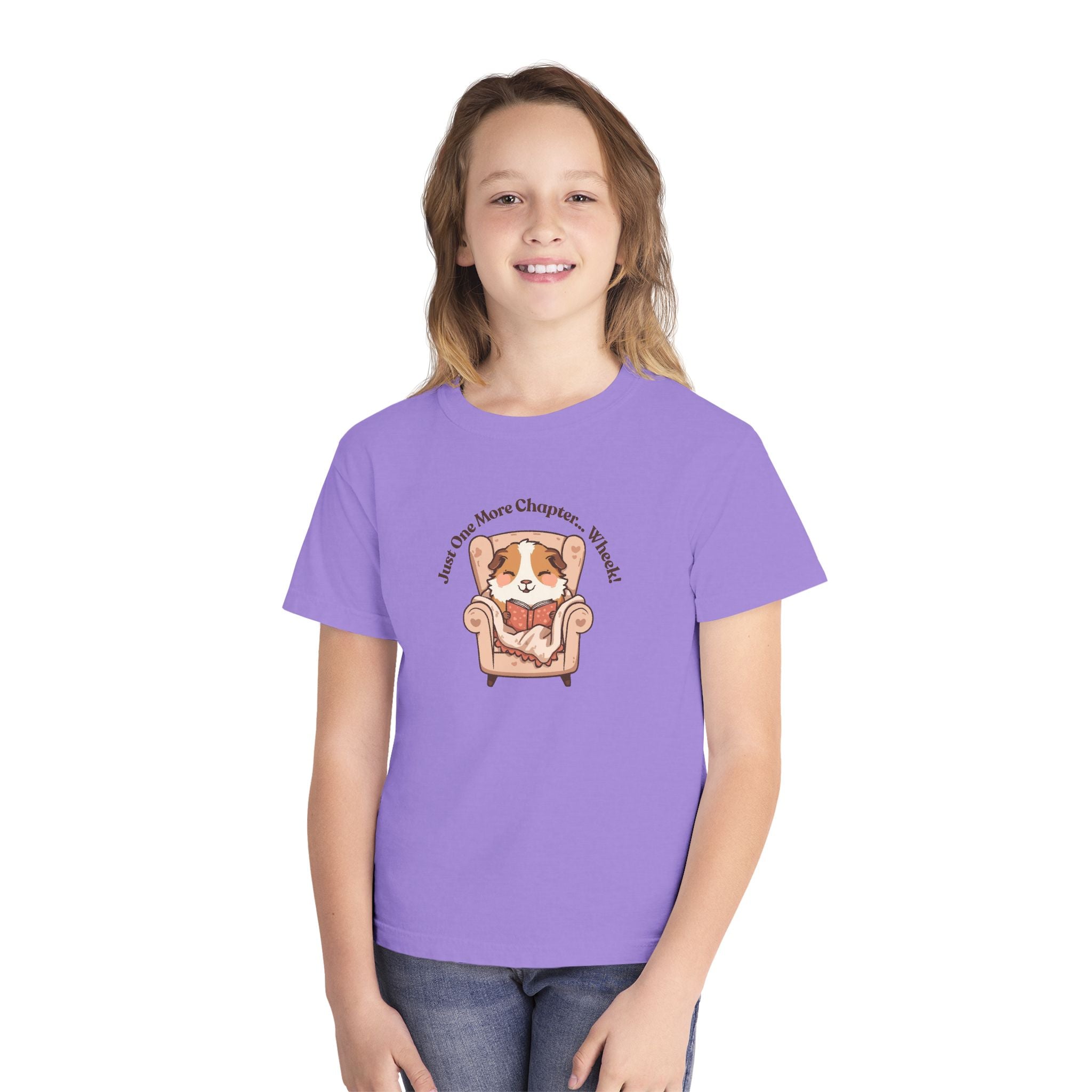 Youth Midweight Tee, guinea pig reading