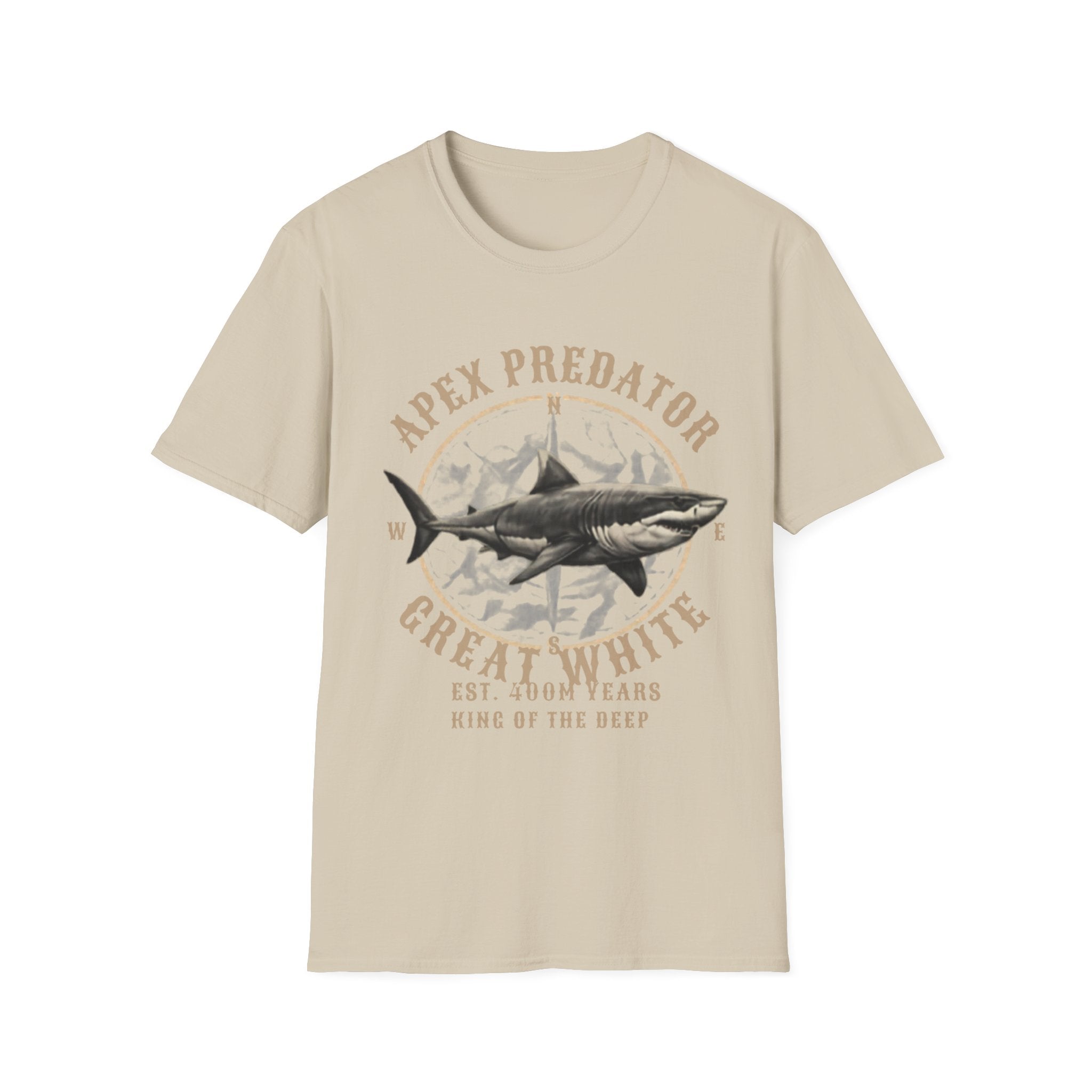 Unisex Softstyle T-Shirt, Great White Shark T-Shirt, Vintage Ocean Predator Tee, Shark Lover Gift, Marine Life Shirt, Apex Predator Graphic Tee, Beach Ocean Shirt