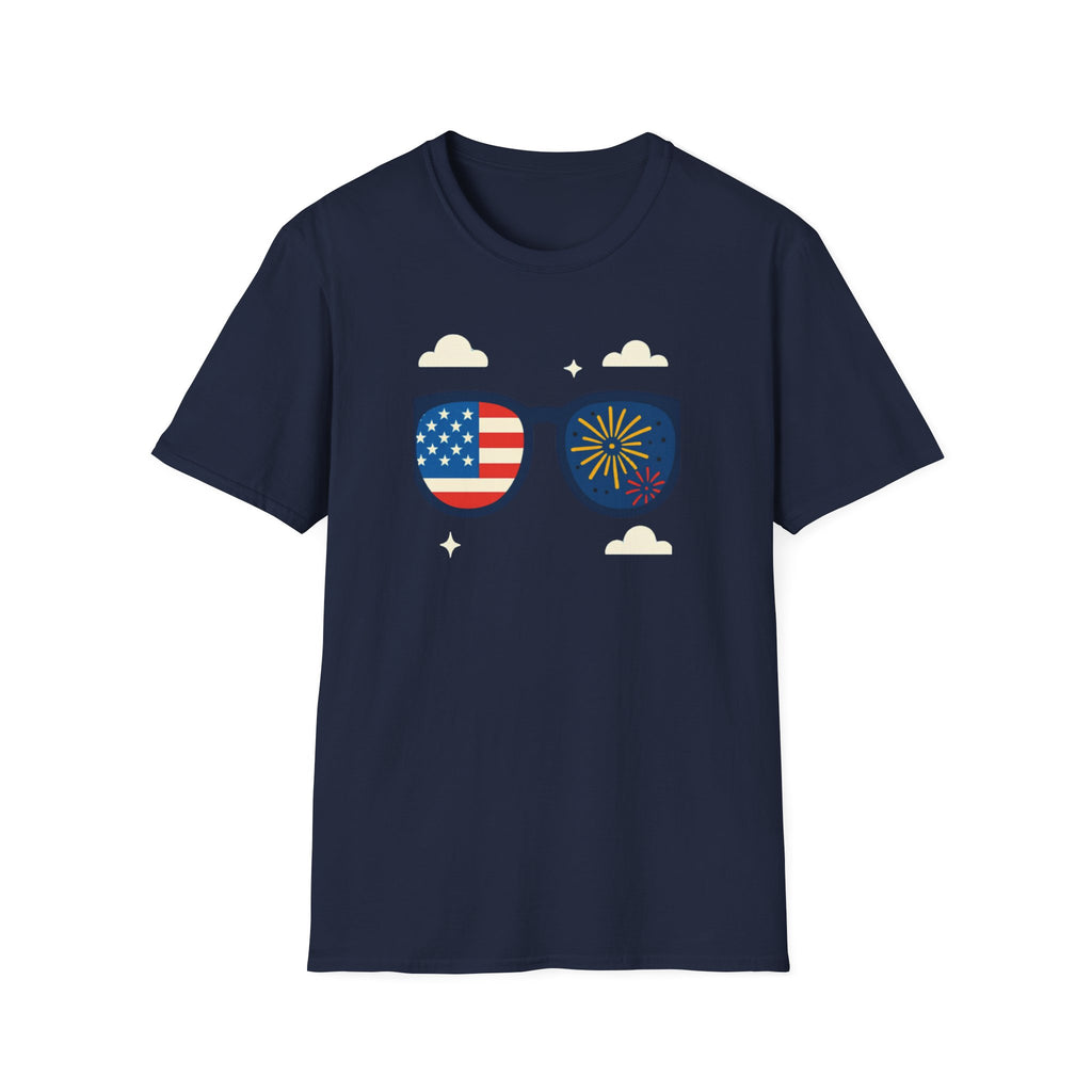 Unisex Softstyle T-Shirt, Happy Independence Day Cool USA Shirt, Patriotic Sunglasses Tee, Funny 4th of July Shirt