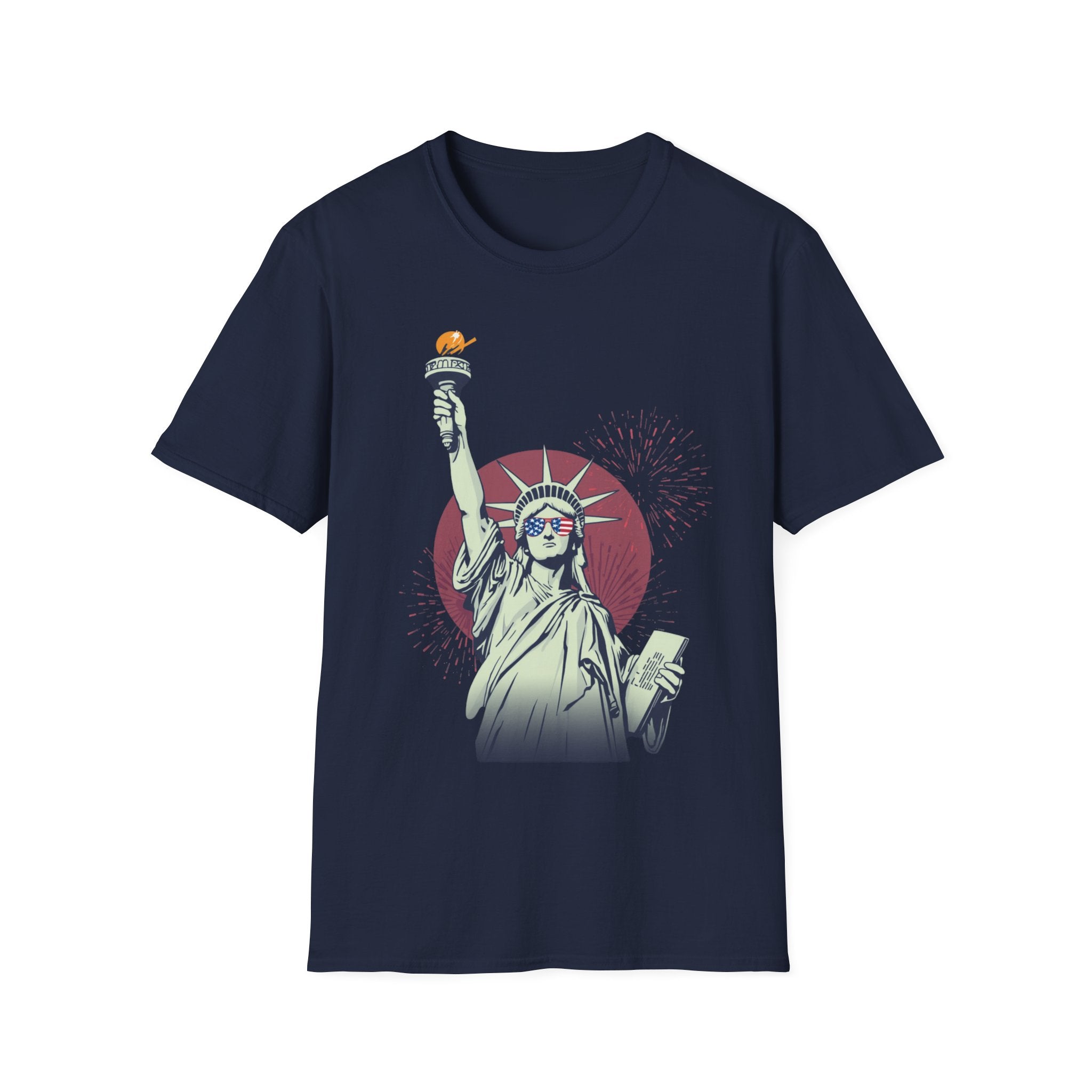 Unisex Softstyle T-Shirt,Happy Independence Day Statue of Liberty Shirt, Patriotic USA Tee, Minimal July 4th Shirt