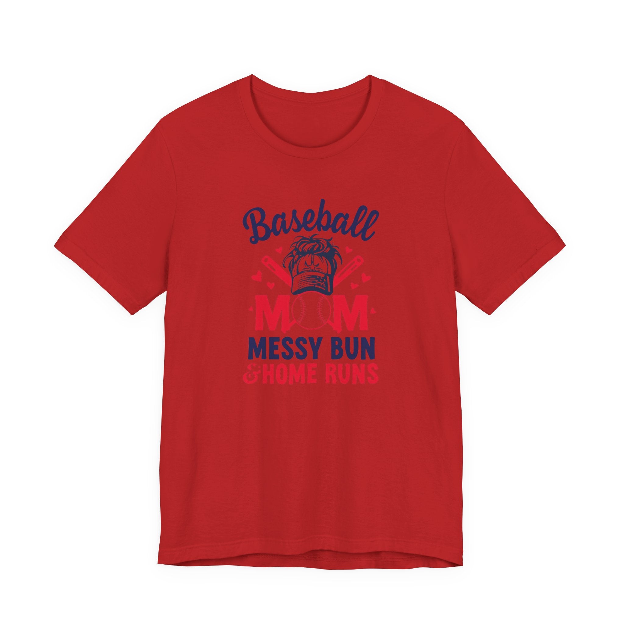 Unisex Jersey Short Sleeve Tee, Baseball Mom Shirt Messy Bun & Home Runs, Cute Sports Mom Tee, Mother’s Day Gift for Baseball Mom, Game Day Shirt