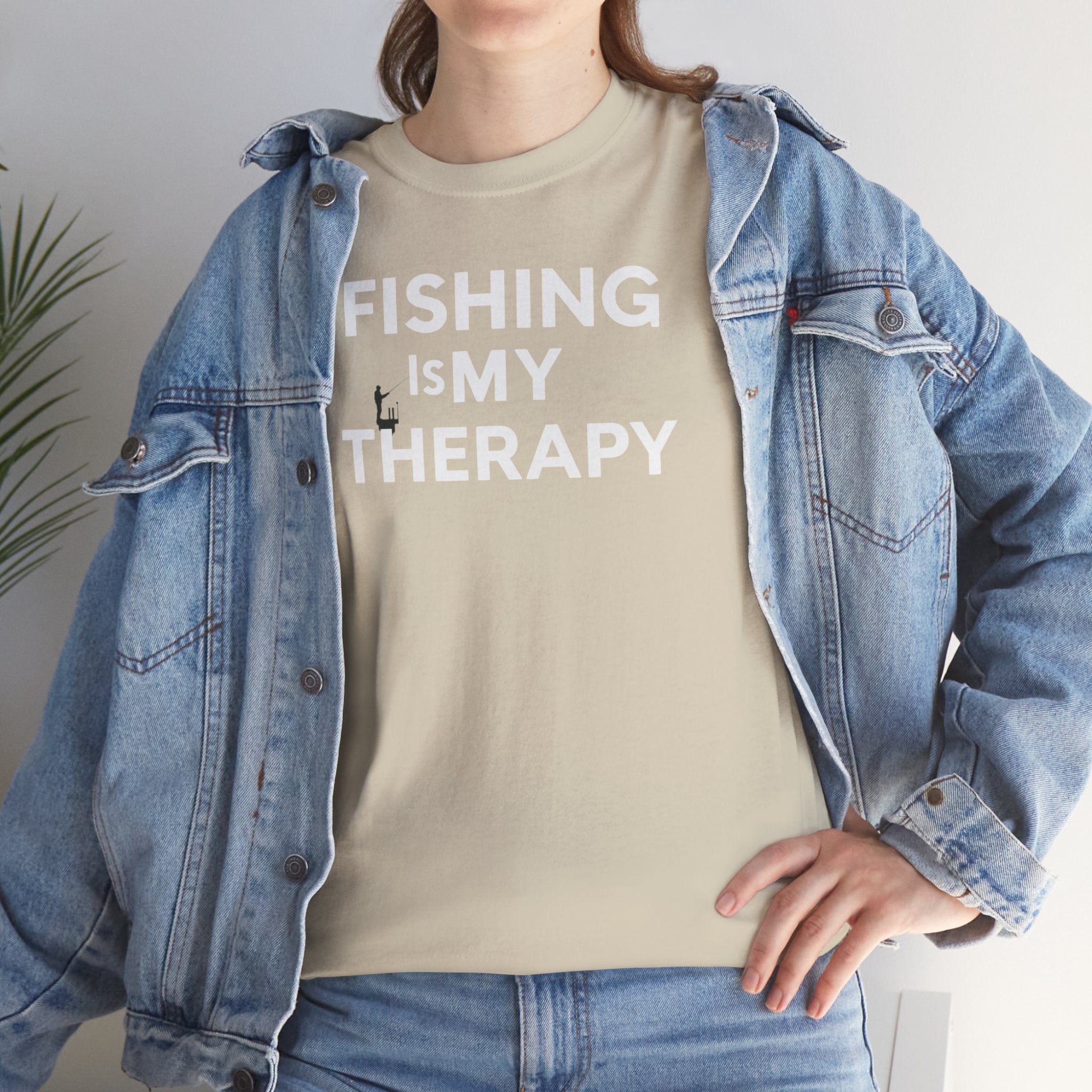 Unisex Heavy Cotton Tee, fishing is my  therapy