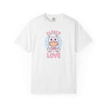 Unisex Garment-Dyed T-shirt, Alpaca Latte Love Shirt, Cute Coffee Lover Tee, Kawaii Alpaca Gift, Aesthetic Barista Shirt, Sweet Animal Graphic Tee
