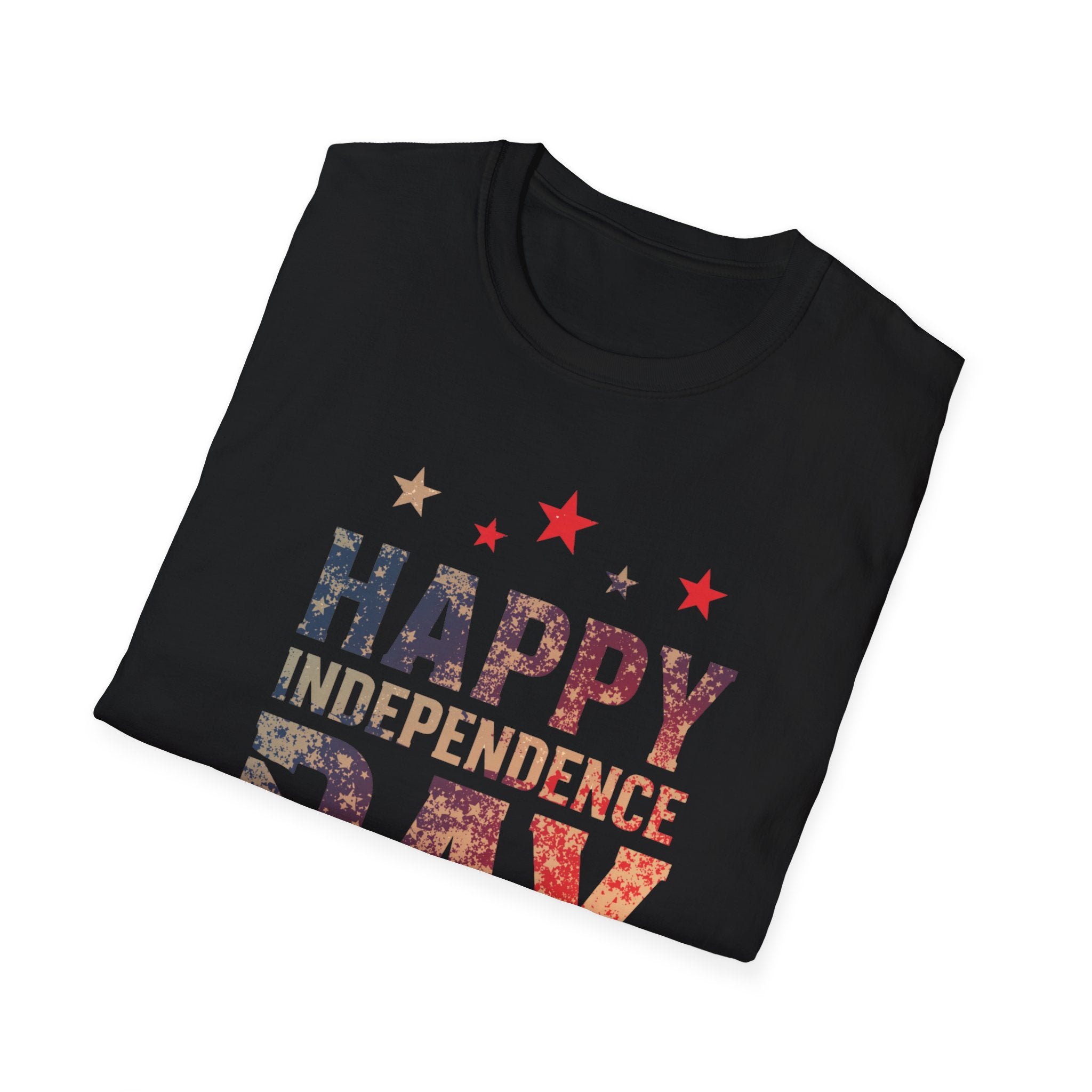 Unisex Softstyle T-Shirt, Happy Independence Day Minimal Shirt, Modern Patriotic Tee, Simple USA Shirt