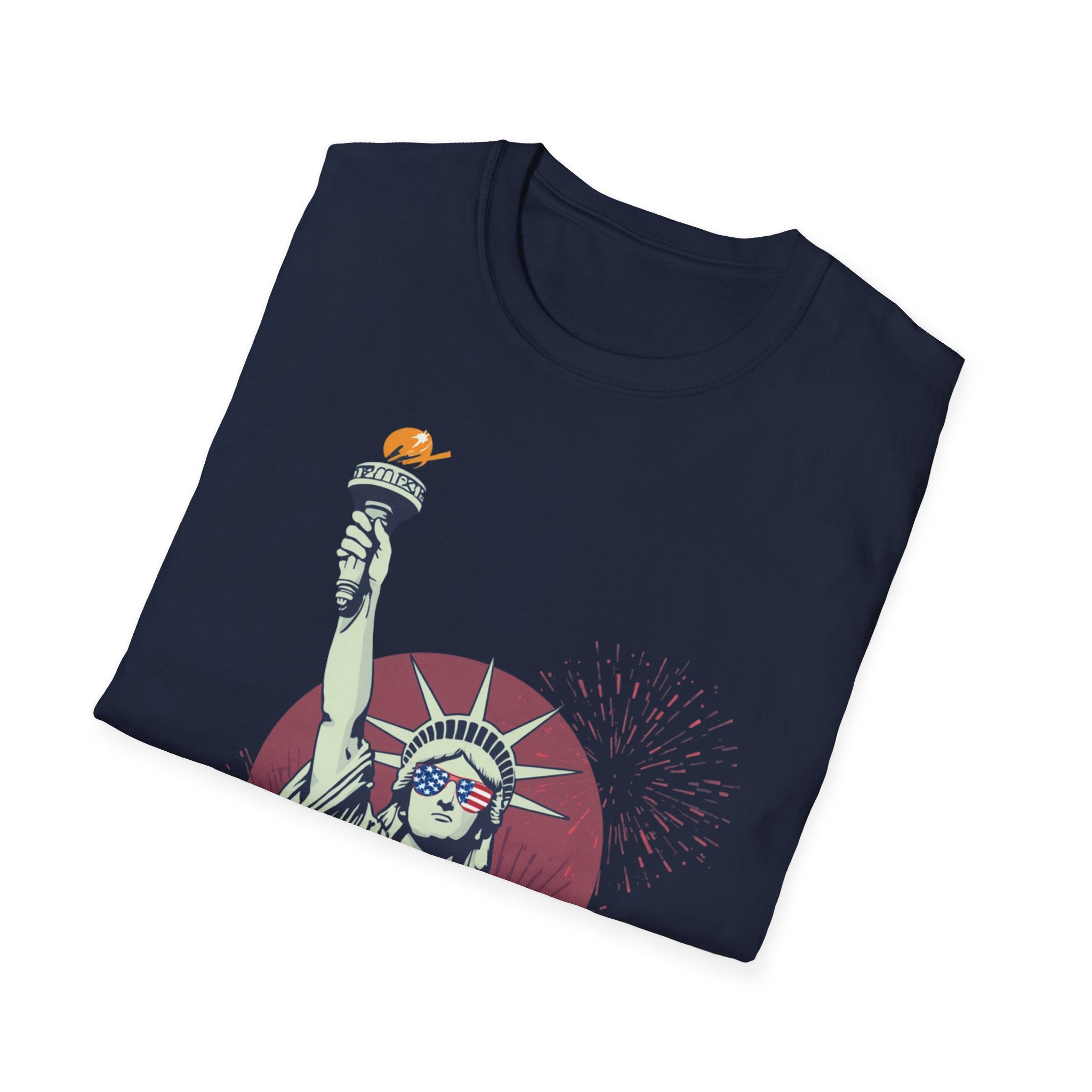 Unisex Softstyle T-Shirt,Happy Independence Day Statue of Liberty Shirt, Patriotic USA Tee, Minimal July 4th Shirt