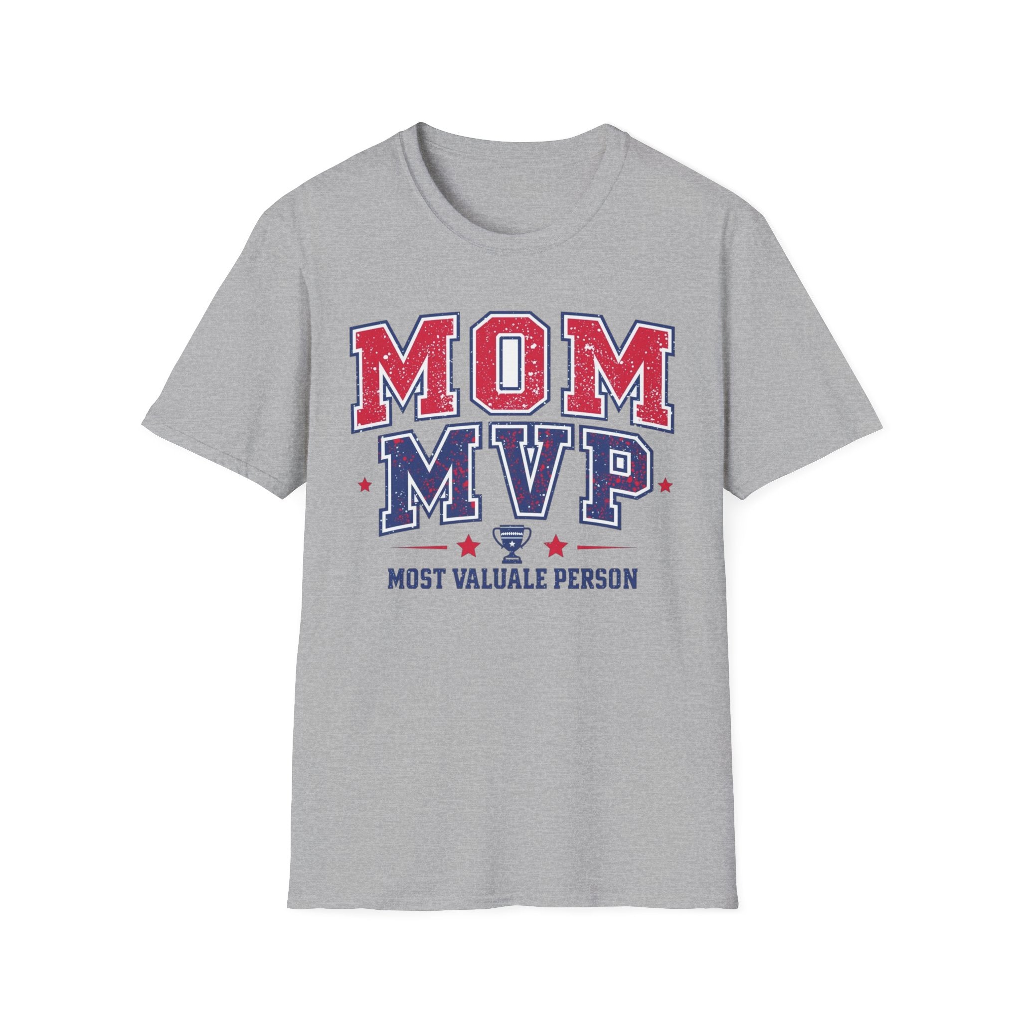 Unisex Softstyle T-Shirt, Mother’s Day Mom MVP Shirt, Most Valuable Mom T-Shirt, Sports Mom Gift, Baseball Football Mom Tee, Athletic Varsity Style Shirt