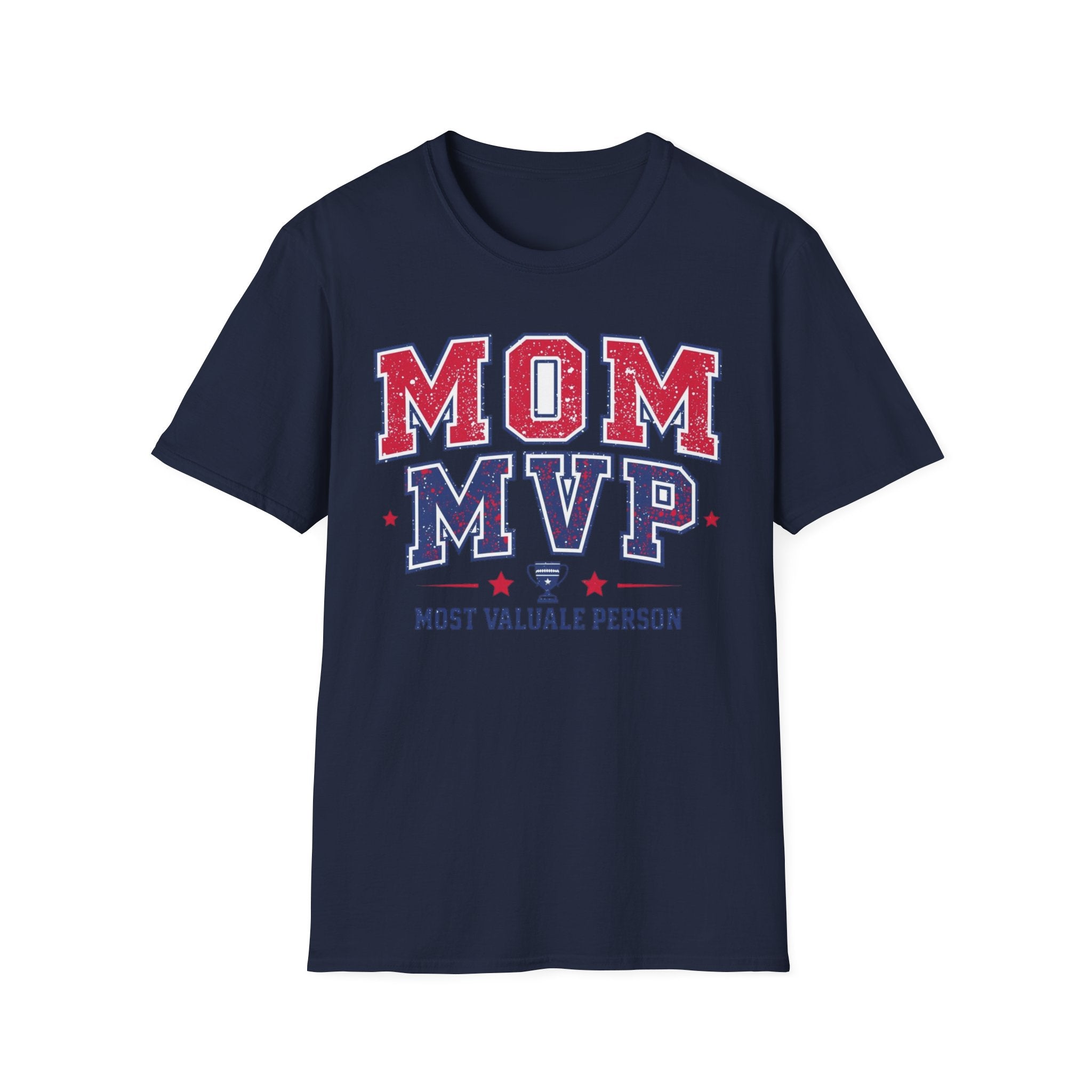 Unisex Softstyle T-Shirt, Mother’s Day Mom MVP Shirt, Most Valuable Mom T-Shirt, Sports Mom Gift, Baseball Football Mom Tee, Athletic Varsity Style Shirt