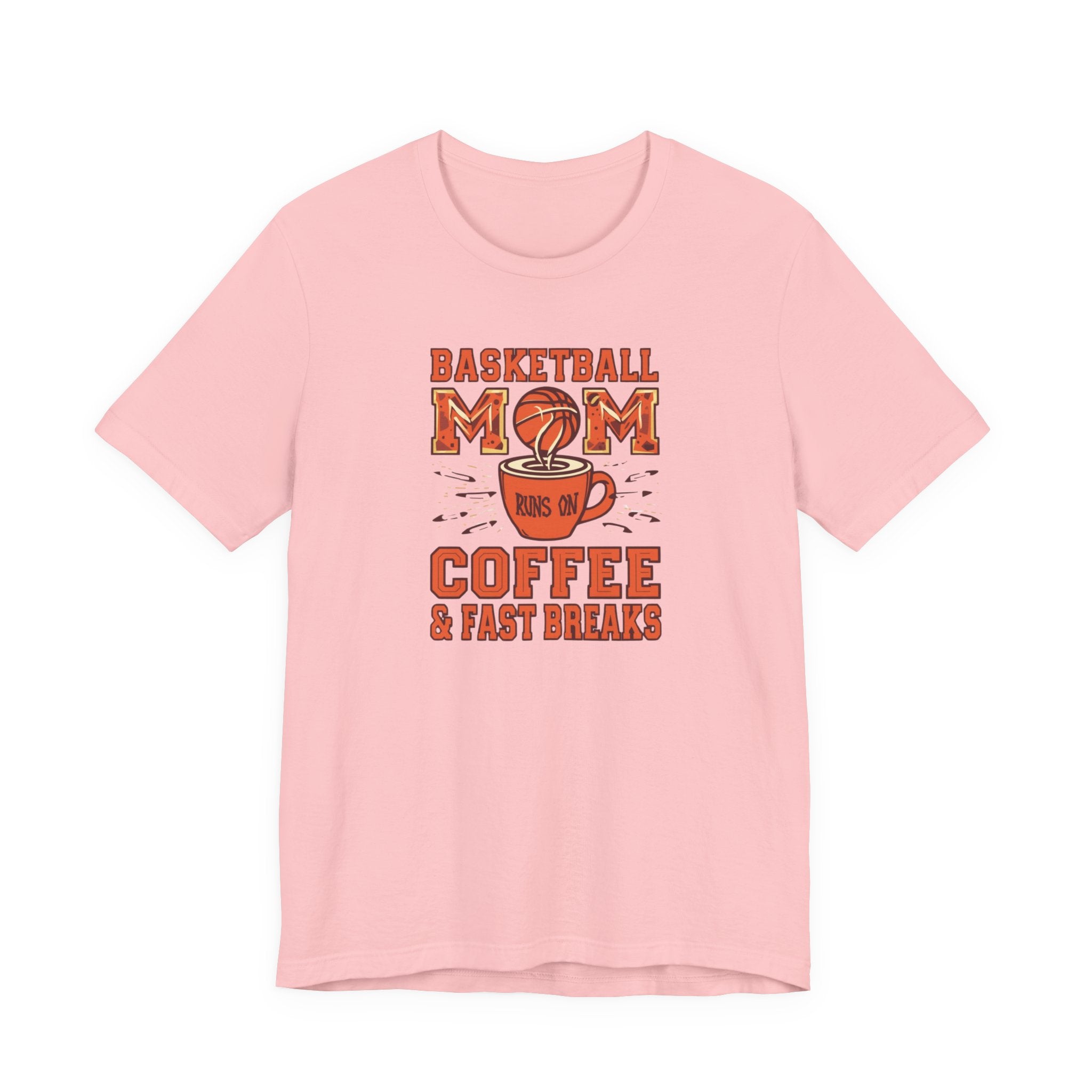 Unisex Jersey Short Sleeve Tee, Basketball Mom Shirt Runs on Coffee and Fast Breaks, Funny Sports Mom Tee, Mother’s Day Gift for Basketball Mom