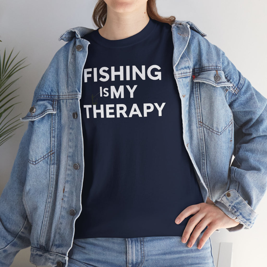 Unisex Heavy Cotton Tee, fishing is my  therapy