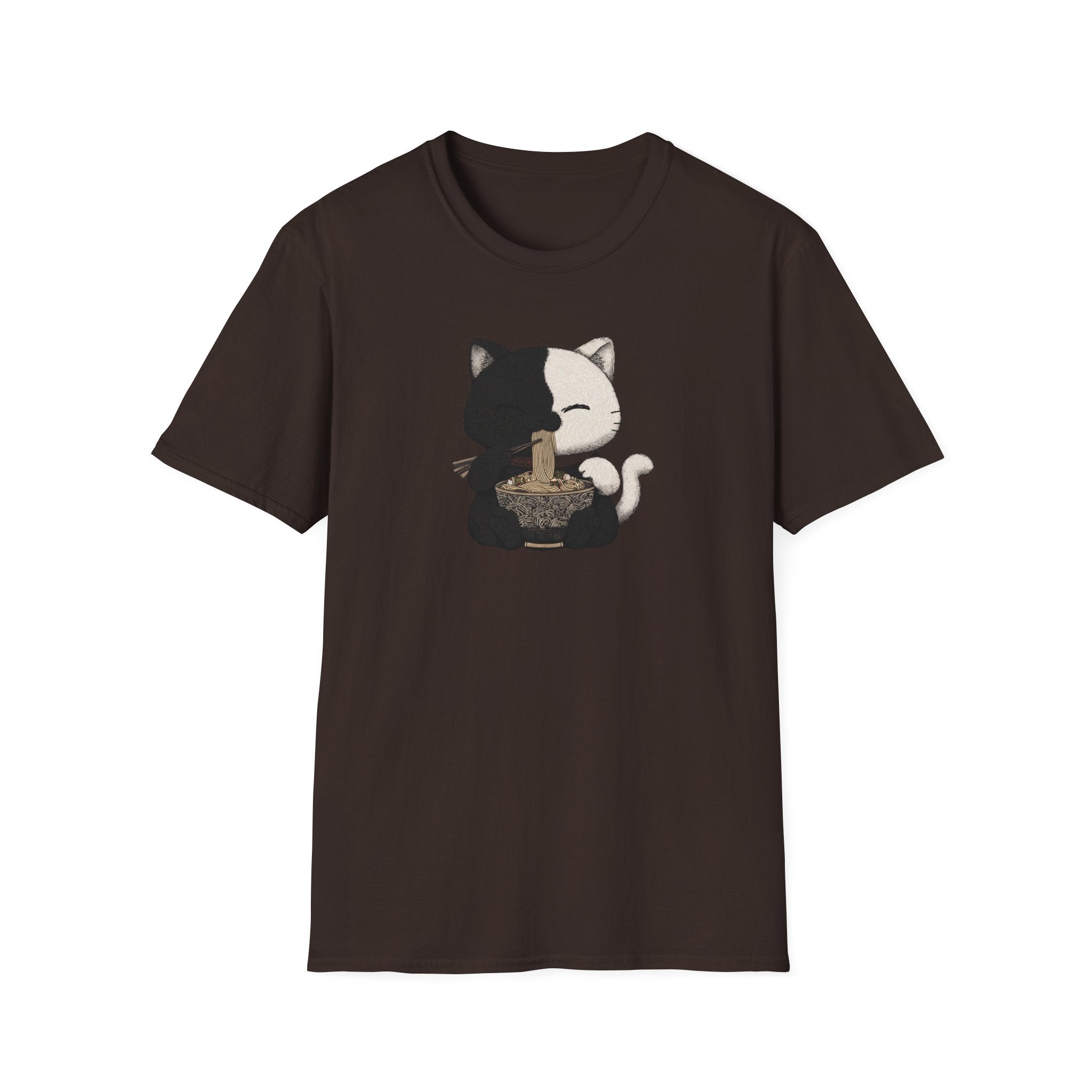 Unisex Softstyle T-Shirt, Cat eating Ramen