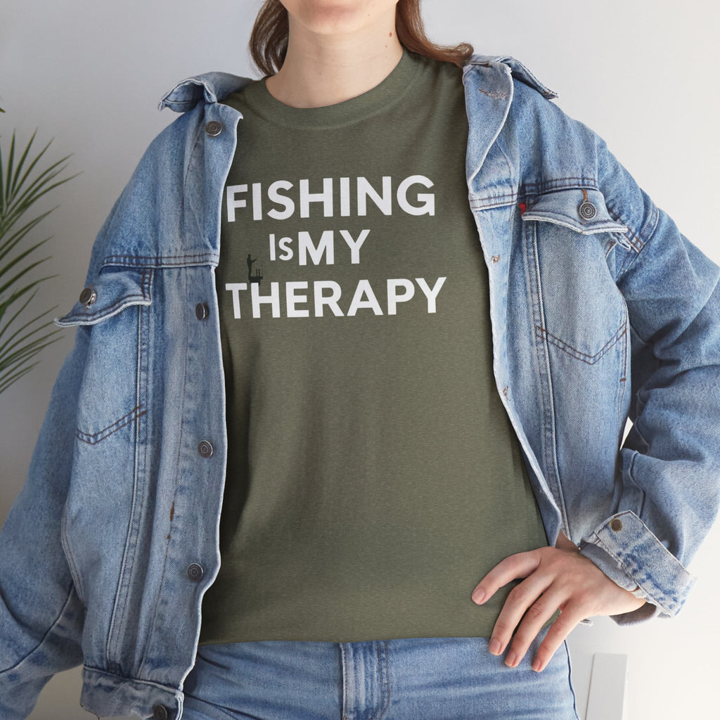 Unisex Heavy Cotton Tee, fishing is my  therapy