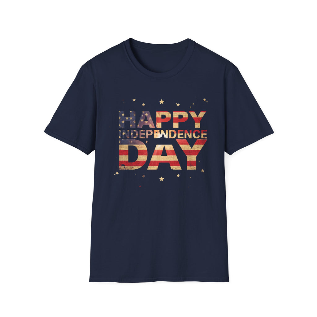 Unisex Softstyle T-Shirt, Happy Independence Day Minimal Shirt, Modern Patriotic Tee, Simple USA Shirt