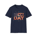 Unisex Softstyle T-Shirt, Happy Independence Day Minimal Shirt, Modern Patriotic Tee, Simple USA Shirt