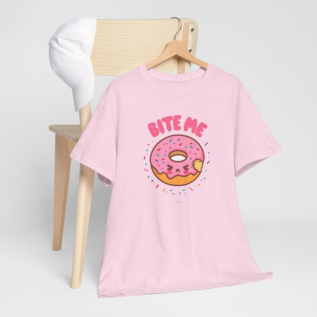 Unisex Heavy Cotton Tee,Bite Me Donut Shirt, Funny Food Tee, Cute Kawaii Donut T-Shirt, Sweet Humor Shirt, Bakery Lover Gift