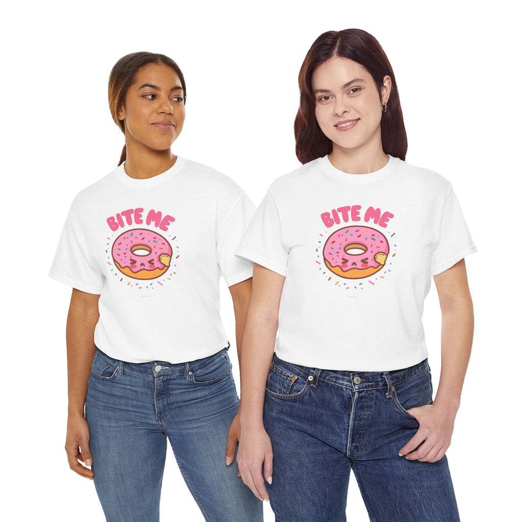 Unisex Heavy Cotton Tee,Bite Me Donut Shirt, Funny Food Tee, Cute Kawaii Donut T-Shirt, Sweet Humor Shirt, Bakery Lover Gift