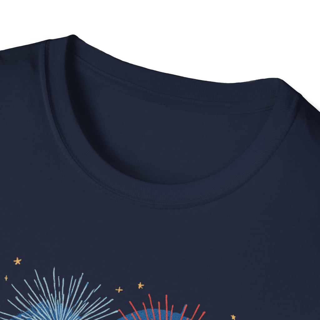 Unisex Softstyle T-Shirt, Happy Independence Day BBQ Shirt, 4th of July Party Tee, Grill & Fireworks Shirt